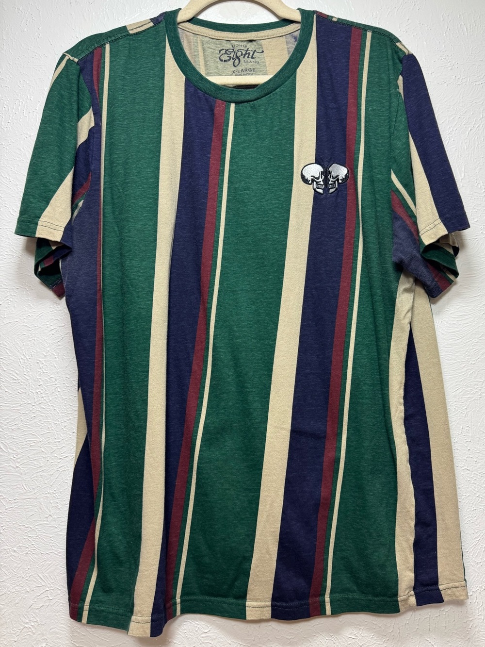 Eighty Eight Brand Skull Butterfly Striped Graphic T-shirt